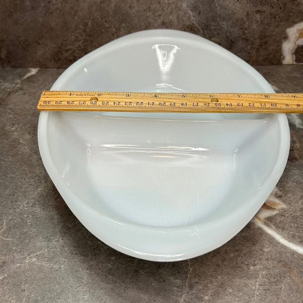 Glasbake Currier & Ives Blue Sleigh Milk Glass Divided Serving Dish Oval Cozy